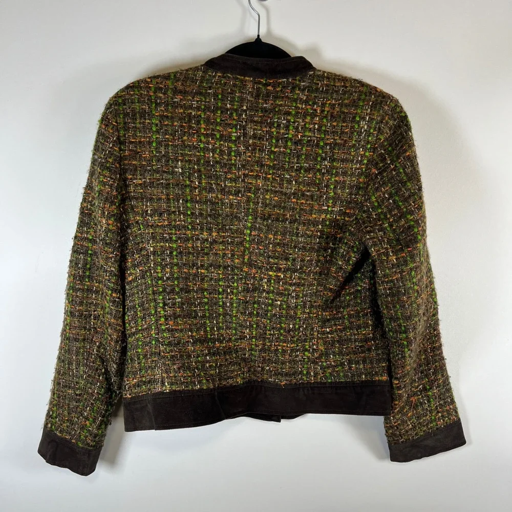 Talbots Womens Tweed Skirt Suit Set Brown‎ Green Orange Jacket 8 Skirt 6